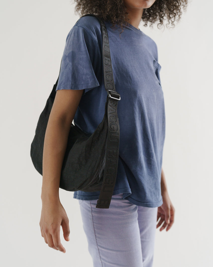 Medium Nylon Crescent Bag | Black