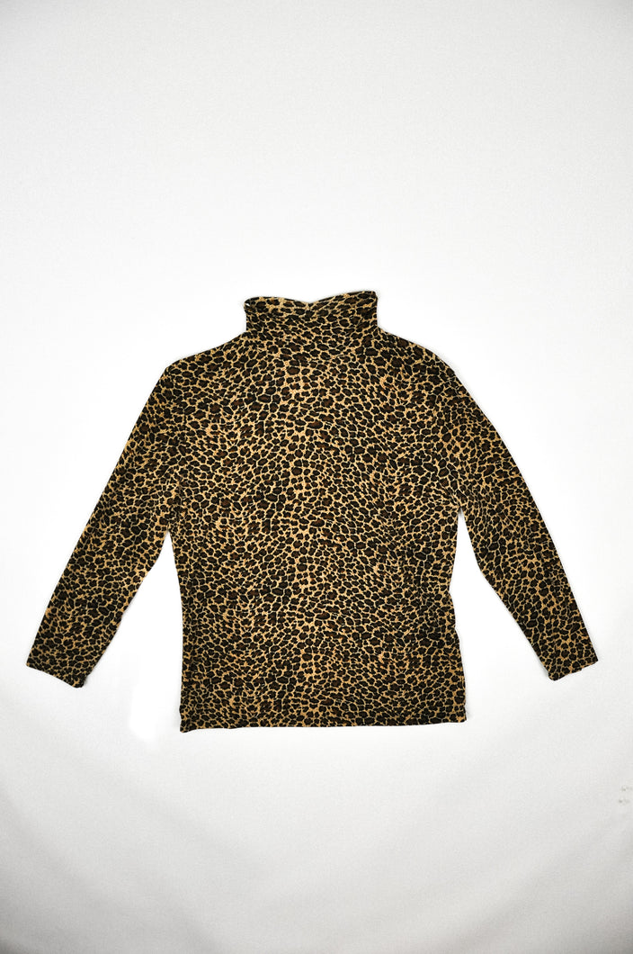 Slinky Leopard Print Mockneck Shirt | Size L-XL