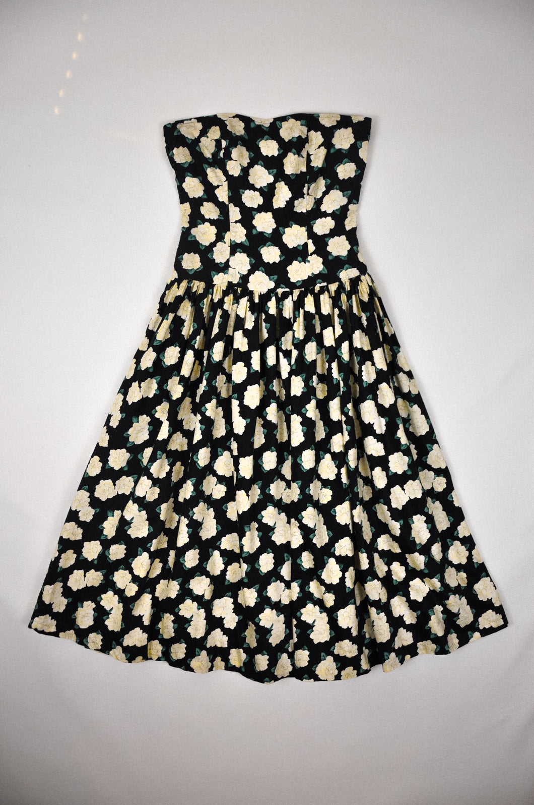 Vintage 1989 Yellow Rose Strapless Dress | Size Small