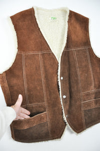 Genuine Leather and Sherpa Vest | Size XL