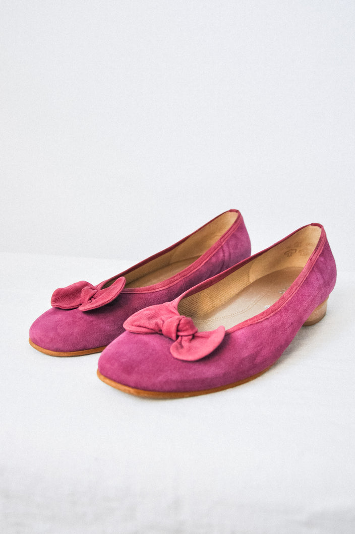 Gabor Leather Purple Bow Flats | Size W8