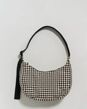 Load image into Gallery viewer, Medium Nylon Crescent Bag | Black &amp; White Gingham