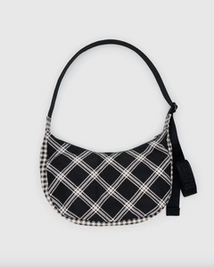 Medium Nylon Crescent Bag | Mixed Plaid