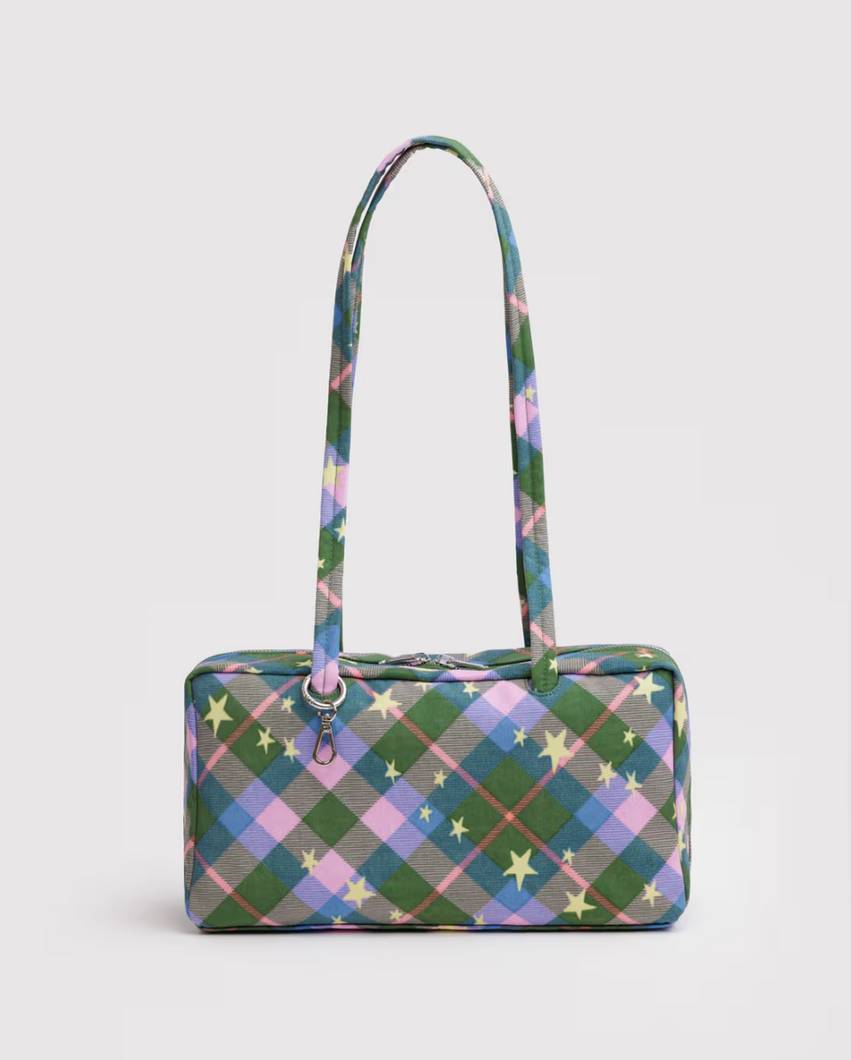 Nylon Bowler Bag | Green Star Plaid