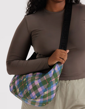 Load image into Gallery viewer, Medium Nylon Crescent Bag | Green Star Plaid