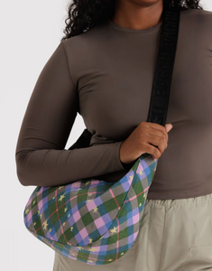 Medium Nylon Crescent Bag | Green Star Plaid
