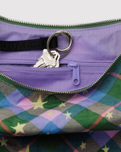 Load image into Gallery viewer, Medium Nylon Crescent Bag | Green Star Plaid