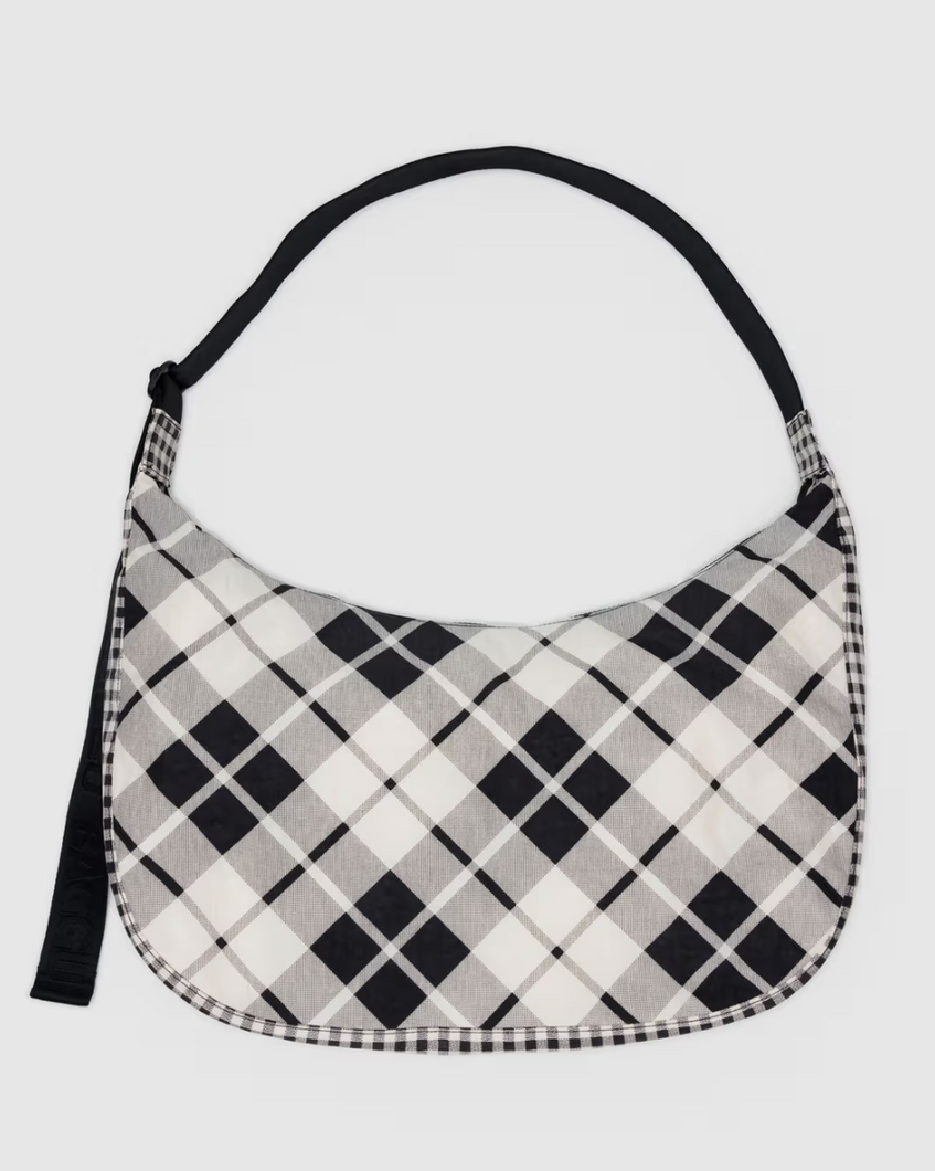Large Nylon Crescent Bag | Mixed Plaid