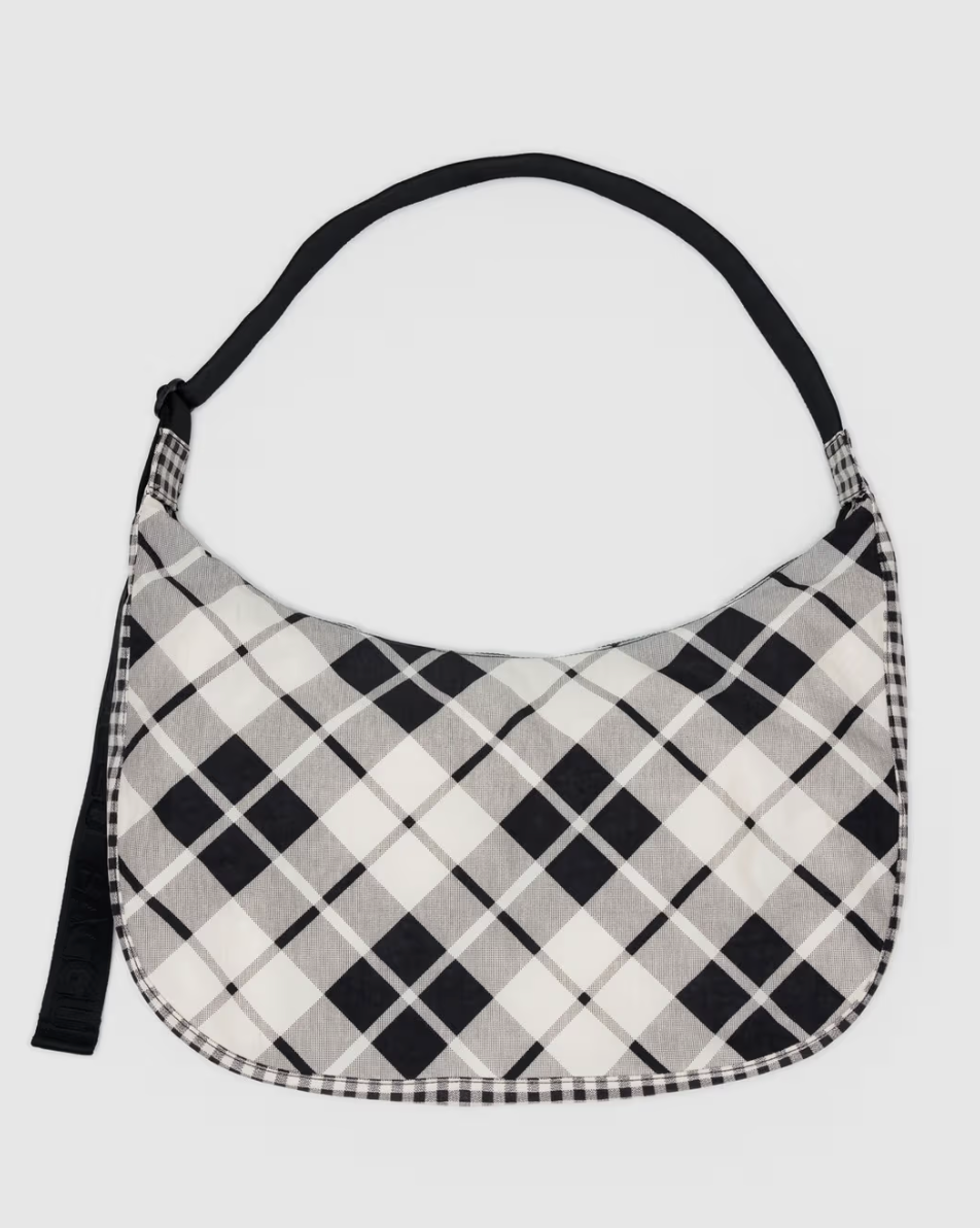 Large Nylon Crescent Bag | Mixed Plaid