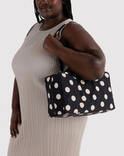 Load image into Gallery viewer, Medium Nylon Bowler Bag | Black and Cream Polka Dot