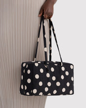 Load image into Gallery viewer, Medium Nylon Bowler Bag | Black and Cream Polka Dot