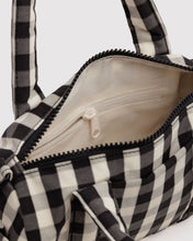 Load image into Gallery viewer, Small Nylon Duffle Bag | Black and Cream Gingham