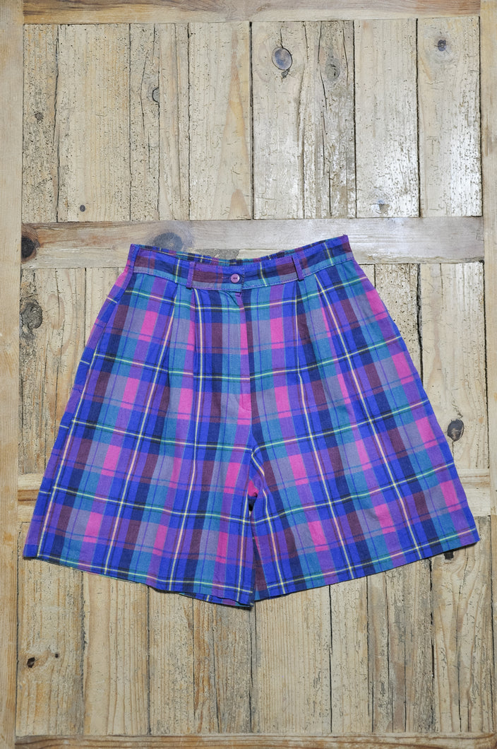 90s Cotton Plaid Shorts | Size 28