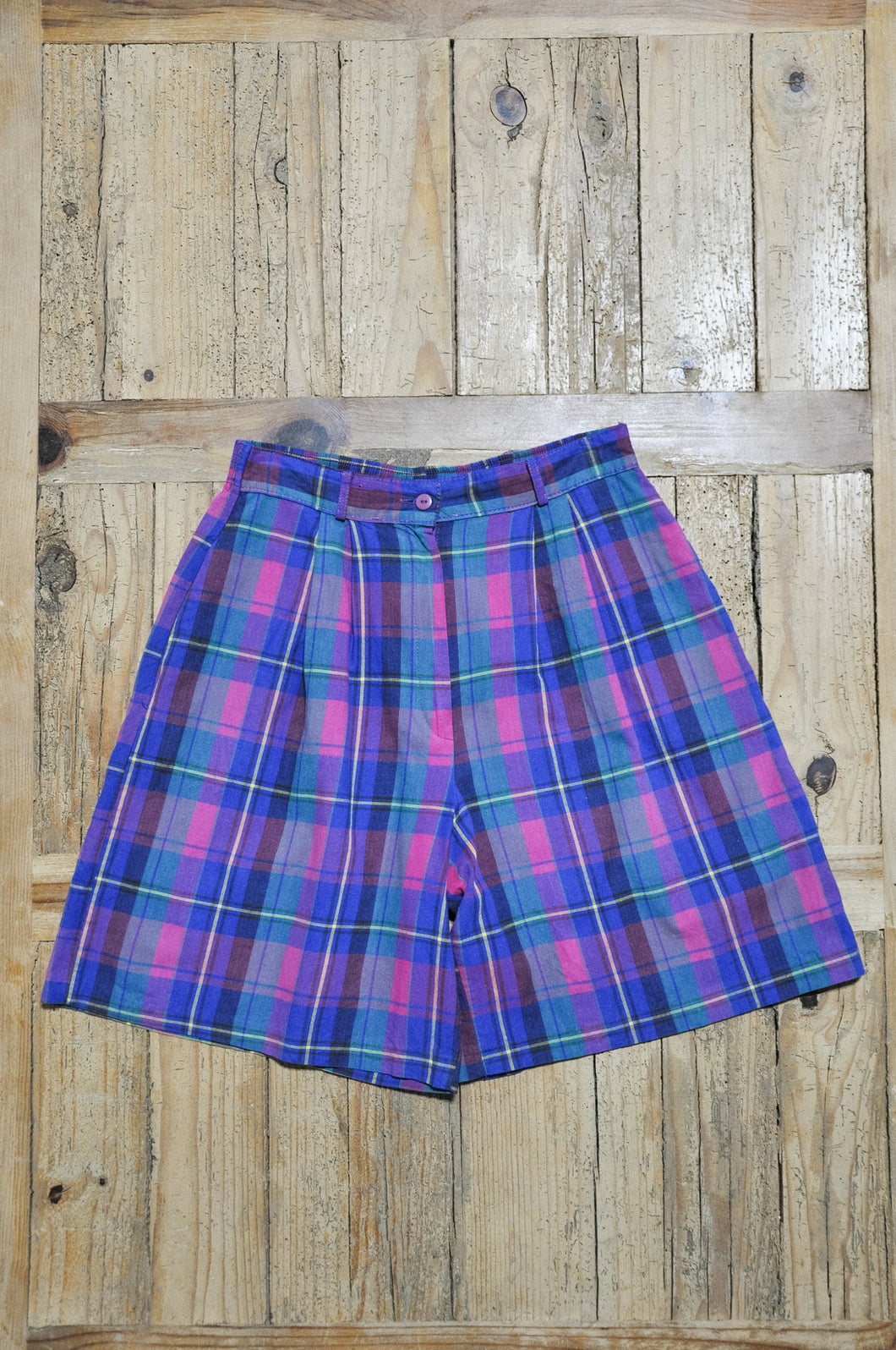 90s Cotton Plaid Shorts | Size 28